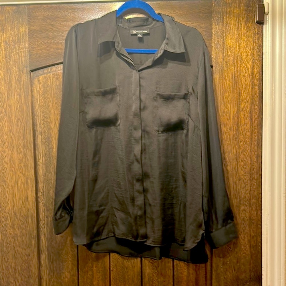 Black Button-Up Shirt silky feel with subtle shine